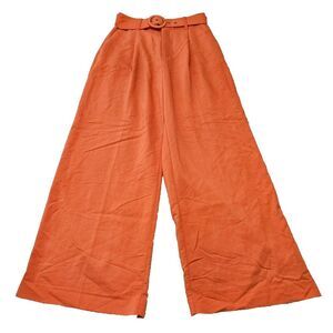 House of Harlow Sz 4 Coral High Rise Belted Pleated Wide Leg Chic Old Money Pant